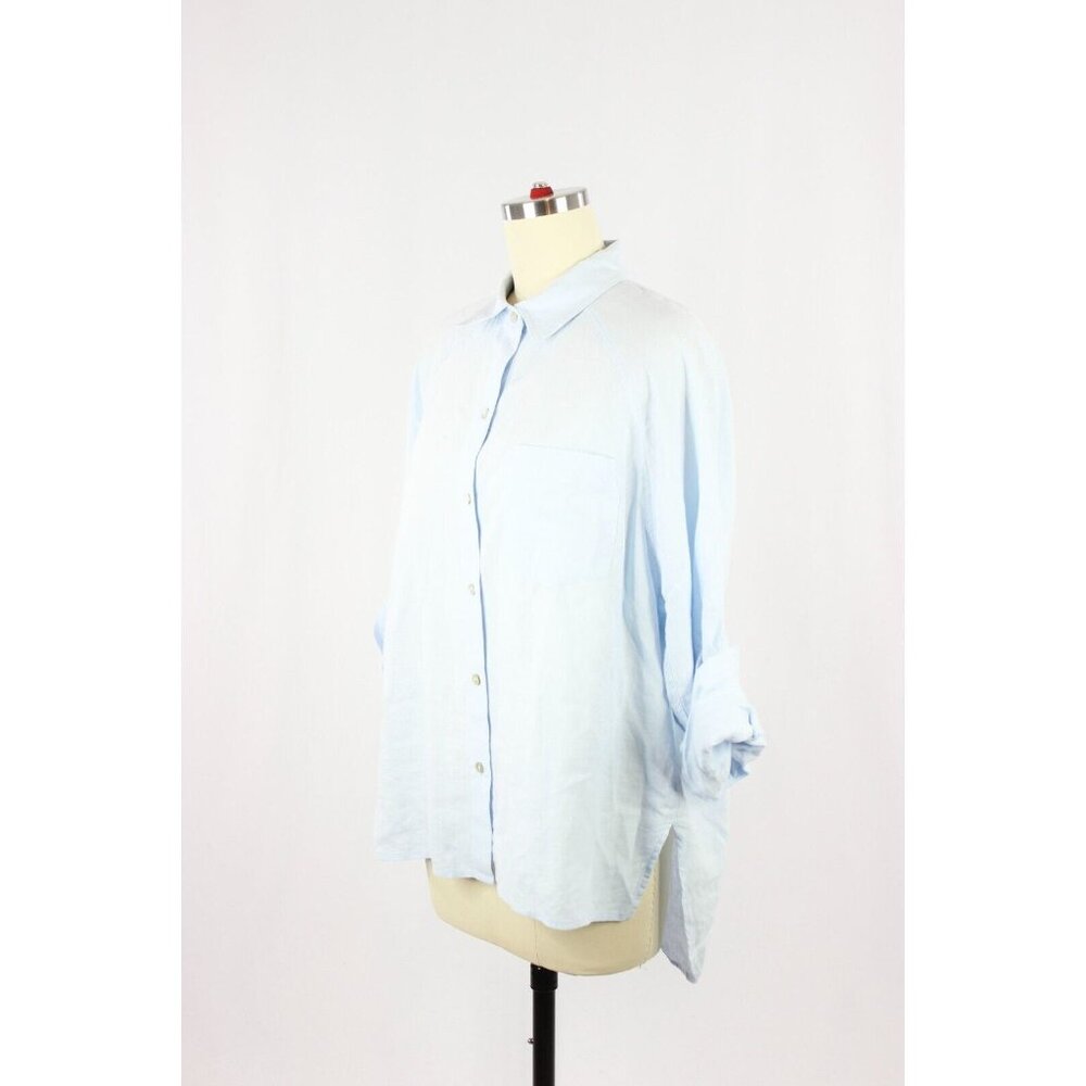 Aritzia WILFRED FREE Light Blue Linen Boyfriend Button-Up Shirt Blouse, Size XS - Picture 4 of 15